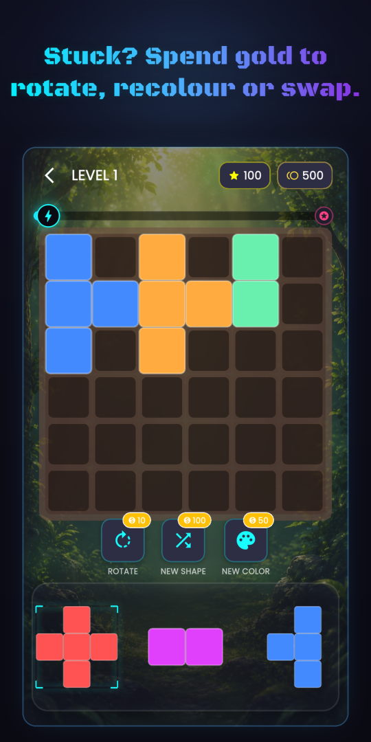 Spend gold to rotate, recolour or swap
