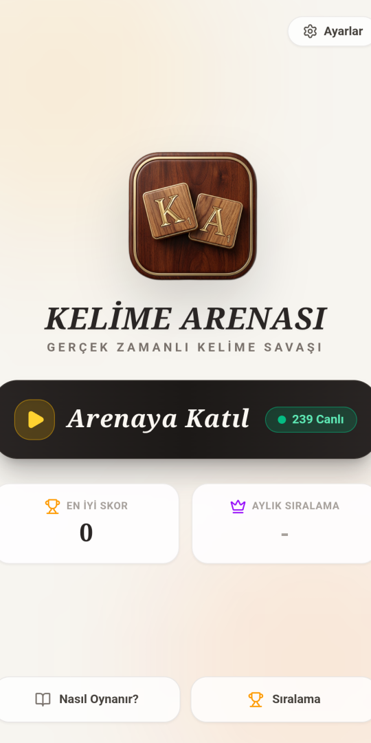 Ana menü — canlı arenaya katıl