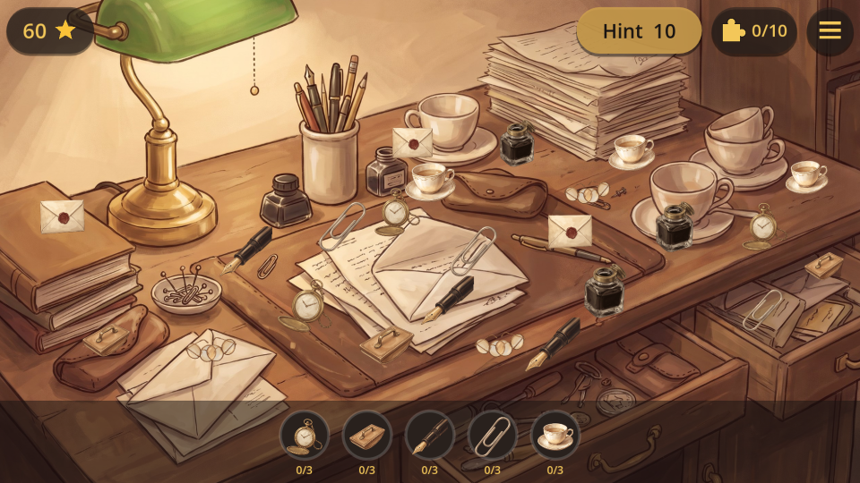 Search a hand-painted room for hidden objects