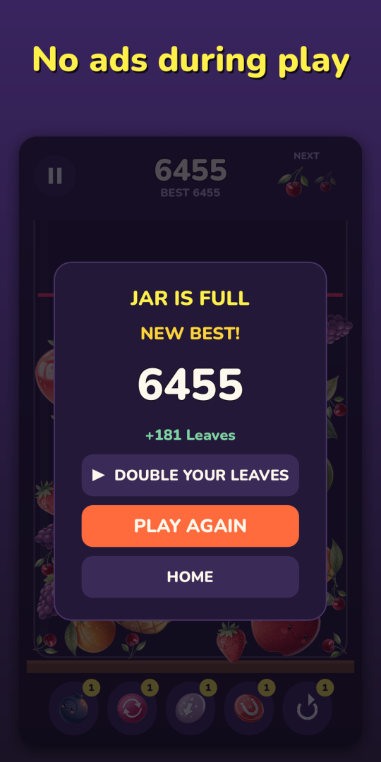 Jar full — a new best, and play again
