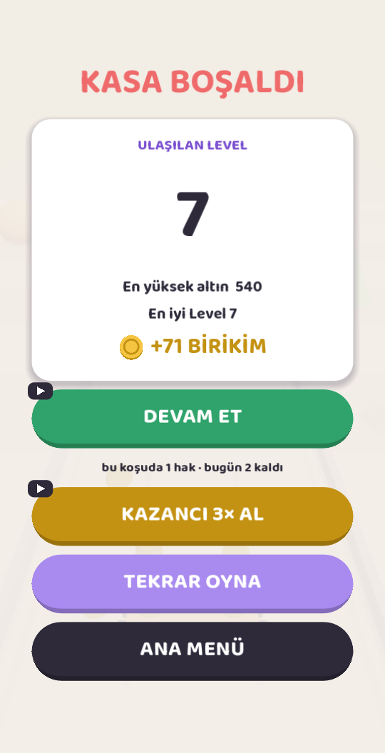 Vault emptied — level 7 reached