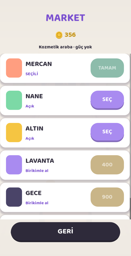 Market — car colours, cosmetic only